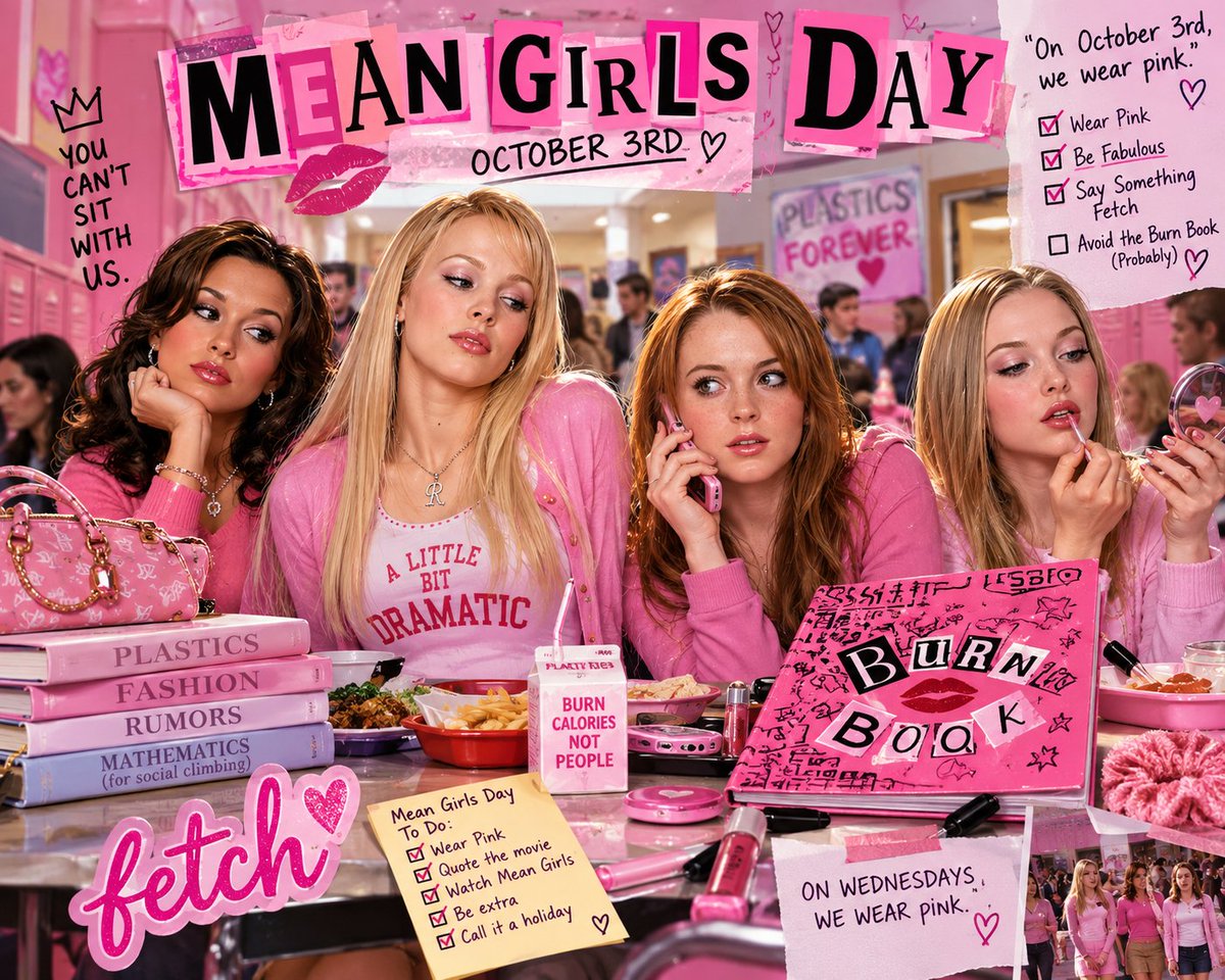 MarketMaverick3's tweet photo. Apparently yesterday was Mean Girls Day and I MISSED IT. 😭💖
Whatever. I’m celebrating a day late.
On October 4th, we retroactively wear pink. 💅📕✨
#MeanGirls #MeanGirlsDay https://t.co/mM0w8jvVVC
