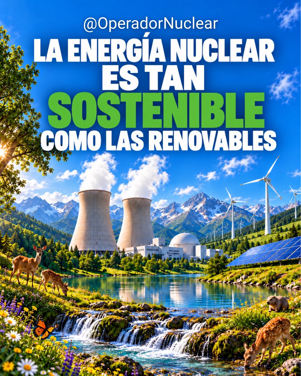 OperadorNuclear's tweet photo. La divulgación científica siempre se mueve en un equilibrio delicado entre dos abismos. El del rigor absoluto, que convierte cualquier explicación en un idioma solo apto para iniciados, y el de la simplificación excesiva, que la vuelve accesible para todos, pero a costa de alejarse de la realidad.

Divulgar con excelencia, como hacía Carl Sagan, implica renunciar tanto a la comodidad del tecnicismo como a la tentación de la explicación infantil. Supone un ejercicio constante de honestidad intelectual, apoyado en un conocimiento profundo de la materia y en una verdadera empatía con quien escucha. Y, a veces, exige aceptar que la verdad no siempre es intuitiva ni complaciente.

En ciencia y tecnología nuclear, pocas ideas provocan tanto rechazo intuitivo como hablar de sostenibilidad. Suena casi a contradicción, pero la afirmación no nace de un eslogan: se apoya en décadas de datos, estudios comparativos y análisis científicos que, prescindiendo de consignas, se limitan a presentar evidencias.

En 2021, el Joint Research Centre (JRC), el servicio científico de la Comisión Europea, recibió el encargo de evaluar si la energía nuclear podía cumplir el principio de «no causar un perjuicio significativo» exigido por la Taxonomía europea, utilizando como referencia los criterios aplicados a la solar, la eólica y la hidráulica.

La nuclear obtuvo resultados comparables o mejores que las renovables en numerosos indicadores: emisiones de ciclo de vida similares a la eólica y la hidráulica, una ocupación del suelo muy inferior y resultados competitivos en distintos impactos ambientales.

Sobre los residuos radiactivo, el informe reconoce que requieren una gestión a muy largo plazo, pero concluye que existen soluciones técnicas para aislarlos de la biosfera y considera el almacenamiento geológico profundo una opción segura para los residuos de alta actividad.

Así que, aplicando los criterios ambientales utilizados por la propia Unión Europea, la energía nuclear es tan sostenible como las energías renovables.

NOTA: Aunque la imagen fue generada por IA, lo de los ciervos no es metafórico. En Almaraz, una nutrida manada convive con los coches en el aparcamiento.

https://t.co/au0clwZial