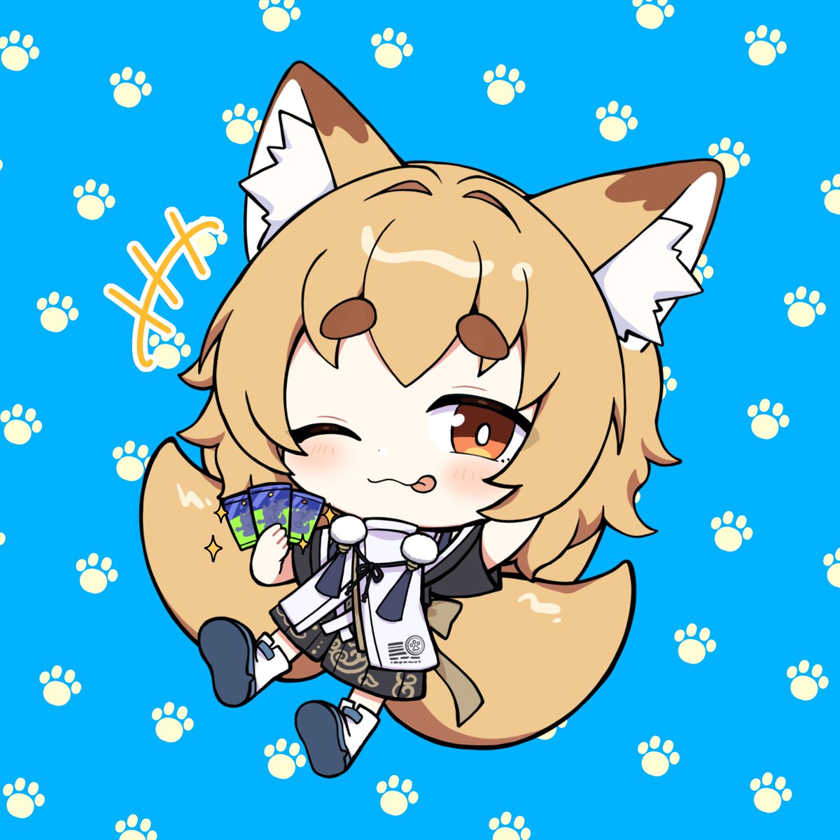 kamiyaris's tweet photo. はんぺんさんにSkebでイラストを描いてもらっちゃいました✨
良きカードを引いて自慢気なお顔、とっても良き雰囲気で助かります！
＃紙家札絵 https://t.co/KUkXPgVhfN