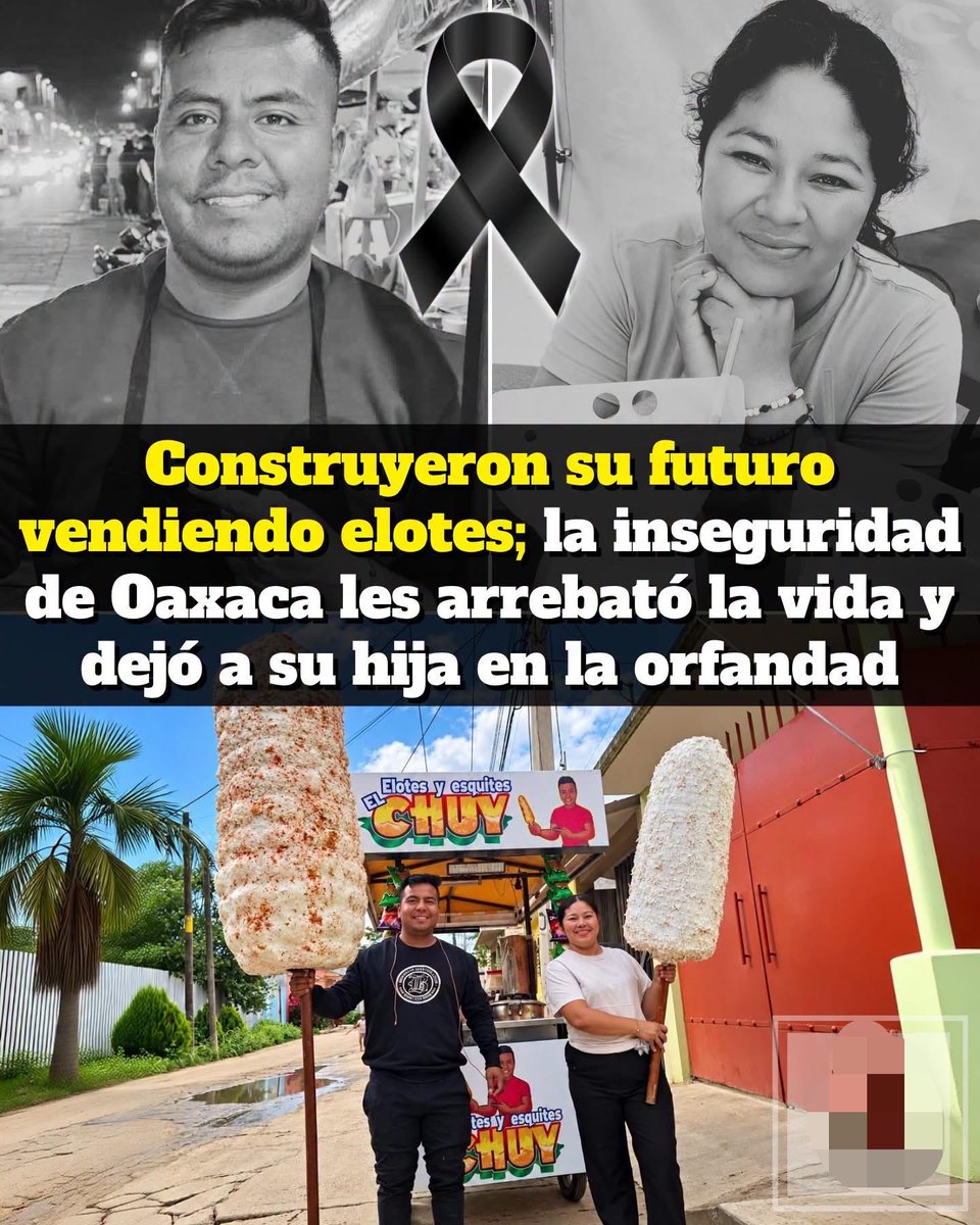VigiaCiudadano7's tweet photo. 🥺 Jesús, conocido como “El Chuy”, y su pareja Rosalba habían dedicado años de su vida a construir un negocio que terminó convirtiéndose en uno de los más conocidos de Oaxaca.

No fue algo que apareció de la noche a la mañana. Detrás de cada puesto, cada cliente y cada elote vendido había años de levantarse a trabajar, buscar nuevas ideas y tratar de construir un patrimonio.

Jesús comenzó desde abajo y, poco a poco, consiguió hacer crecer aquello que empezó en las calles hasta convertirlo en un negocio reconocido por miles de personas.

Pero la noche del sábado 3 de octubre, toda esa historia terminó atravesada por la violencia. Jesús y Rosalba circulaban en motocicleta por San Martín Mexicápam cuando fueron atacados a balazos. Ambos fueron privados de la vida.

Y detrás de esta tragedia quedó otra víctima que tendrá que cargar con una ausencia para toda la vida: de acuerdo con reportes locales, su hija menor quedó en la orfandad tras perder a sus padres de una manera tan brutal.

La Fiscalía de Oaxaca mantiene abierta la investigación y todavía no ha establecido públicamente cuál fue el móvil del crimen ni quiénes fueron los responsables, pero hay algo imposible de ignorar: dos personas que llevaban años trabajando para salir adelante terminaron convertidas en víctimas de la inseguridad, mientras una niña quedó sin sus padres.

La inseguridad no solamente se mide contando homicidios al final del mes, sino en negocios que quedan sin sus dueños, familias que pierden a quienes llevaban el sustento a casa, hijos que crecen sin sus padres, proyectos que nunca podrán terminarse y personas que salen a trabajar sin saber si regresarán. 

¿De qué sirve pedirle a la gente que emprenda, que trabaje, que invierta sus ahorros y que luche durante años por construir algo propio si no existe la tranquilidad mínima para disfrutar aquello que consiguió? Sin seguridad no existe verdadero desarrollo.

Puedes abrir negocios, construir escuelas, atraer inversiones y hablar durante horas de crecimiento, pero si una persona puede salir de trabajar y terminar privada de la vida, entonces existe un problema mucho más profundo que ningún discurso puede ocultar.

Jesús y Rosalba hicieron justamente lo que tantas veces se le pide al ciudadano: trabajar, esforzarse y salir adelante. Y aun así la inseguridad los alcanzó.

La investigación tendrá que determinar quién los privó de la vida y por qué. Los responsables deberán responder ante la justicia.

 ¿Cuántas familias más tienen que quedar destruidas antes de que la seguridad sea tratada como la prioridad que realmente es?

Porque sin seguridad no hay bienestar, no hay crecimiento y tampoco existe libertad para salir a trabajar sin miedo.

Justicia para Jesús y Rosalba. Y protección y acompañamiento para la hija que hoy queda sin sus padres.
#Alerta #Oaxaca #Indignante #Justicia