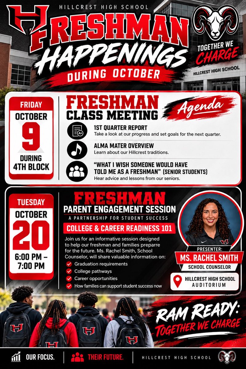 CoreyOrlando78's tweet photo. As Freshman Administrator, it’s important to provide a quality experience for our freshman students and families. We’re building a strong program focused on support, engagement, and student success! ❤️🖤🐏
OUR FOCUS. THEIR FUTURE.
#RAMReady #TogetherWeCharge https://t.co/cHPWFmKlTr