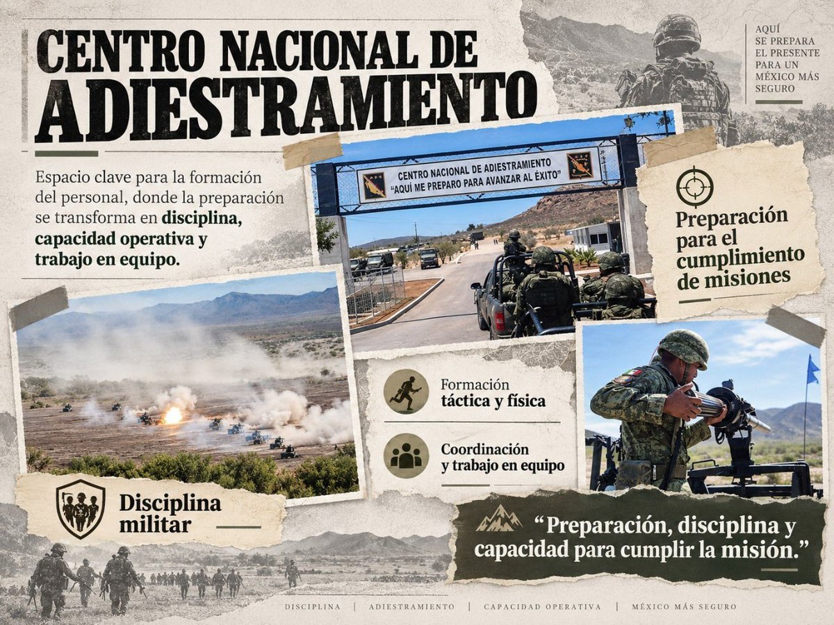 GnMexa's tweet photo. 🇲🇽🔥 Detrás de cada soldado preparado existe una historia de esfuerzo.
El Centro Nacional de Adiestramiento es donde la voluntad, la disciplina y el compañerismo se ponen a prueba. 🎖️
#CentroNacionalDeAdiestramiento #HéroesTricolor https://t.co/gr5yHUf3qu