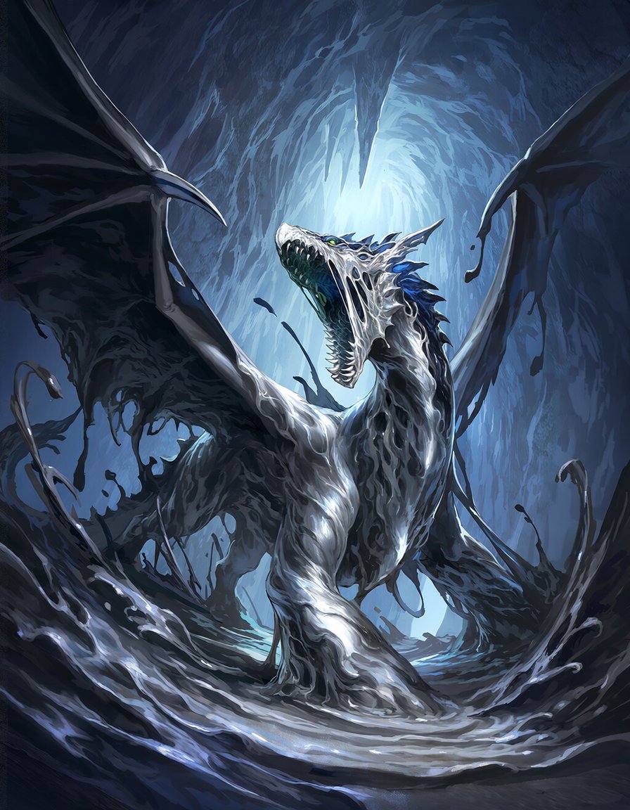 sasurai_aisub's tweet photo. 今日のドラゴン / Today's Dragon                 
                                                                               
溶銀の泥龍 / Molten Silver Mud Dragon https://t.co/BwCzfpxkPn