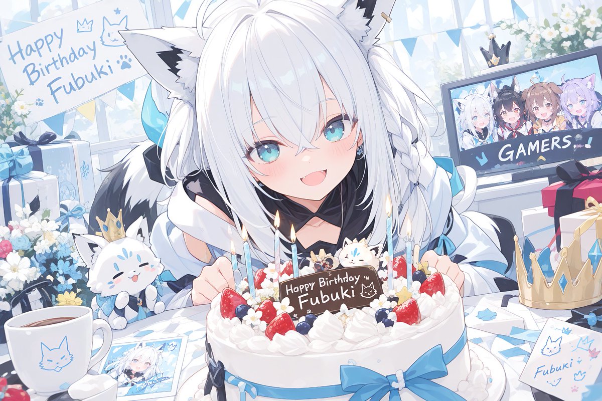 hoshiamairo's tweet photo. 🎉🎂フブちゃん誕生日おめでとう🍰🎉

🌽わー！ケーキめっちゃかわいい！🦊

白上フブキ / Shirakami Fubuki
#AIイラスト #ホロライブ #白上フブキ https://t.co/doCg8WpUWU