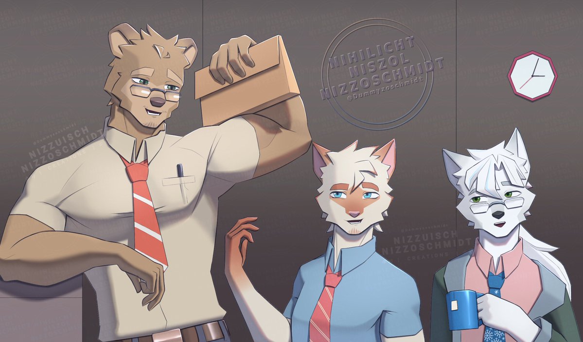 Dummyzoschmidt's tweet photo. ⟨ 🏷️ #digitalart #furryart #oc ⟩

[  Office Chatter  ]
Edward Apetre ft. @KittTheBolter &amp; @TheoFrostan 

Ed happened to pass by these two chatterbox in the office https://t.co/P1YExMTMcP