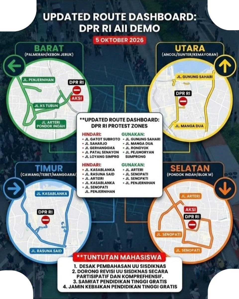Infinitnewouuk's tweet photo. Besok, 5 Oktober 2026 pukul 13.00 WIB, Gedung DPR RI kembali menjadi saksi penuangan aspirasi dari mahasiswa seluruh Indonesia.

#infinitnews #AksiNasionalPendidikan #AksiDemo #InfoJakarta https://t.co/A4ADW5dSU1