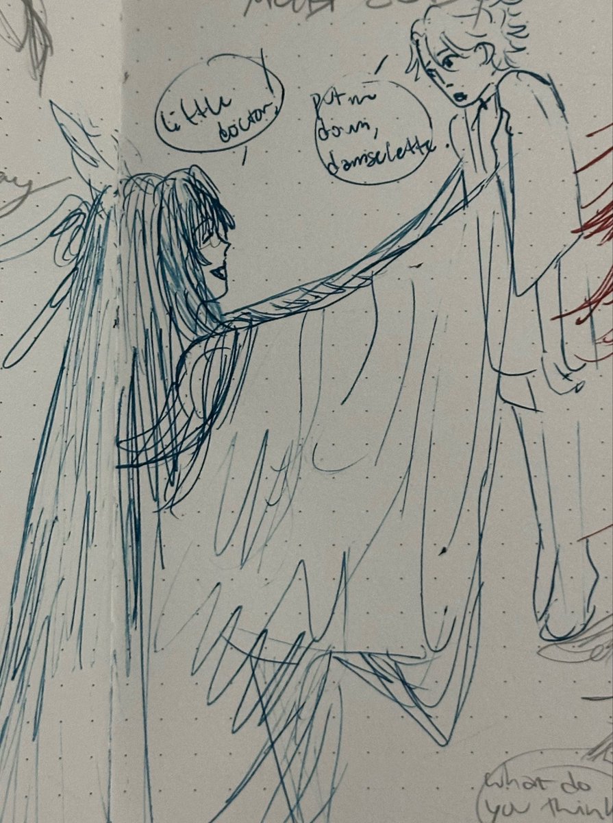 vampmaxxed's tweet photo. quick lil doodles of bina + 8 and 65 :) my beloved segments 

(dont mind me writing his name down i was practicing my cursive LOL)

#dottore #columbina https://t.co/lx9rBzMN5i