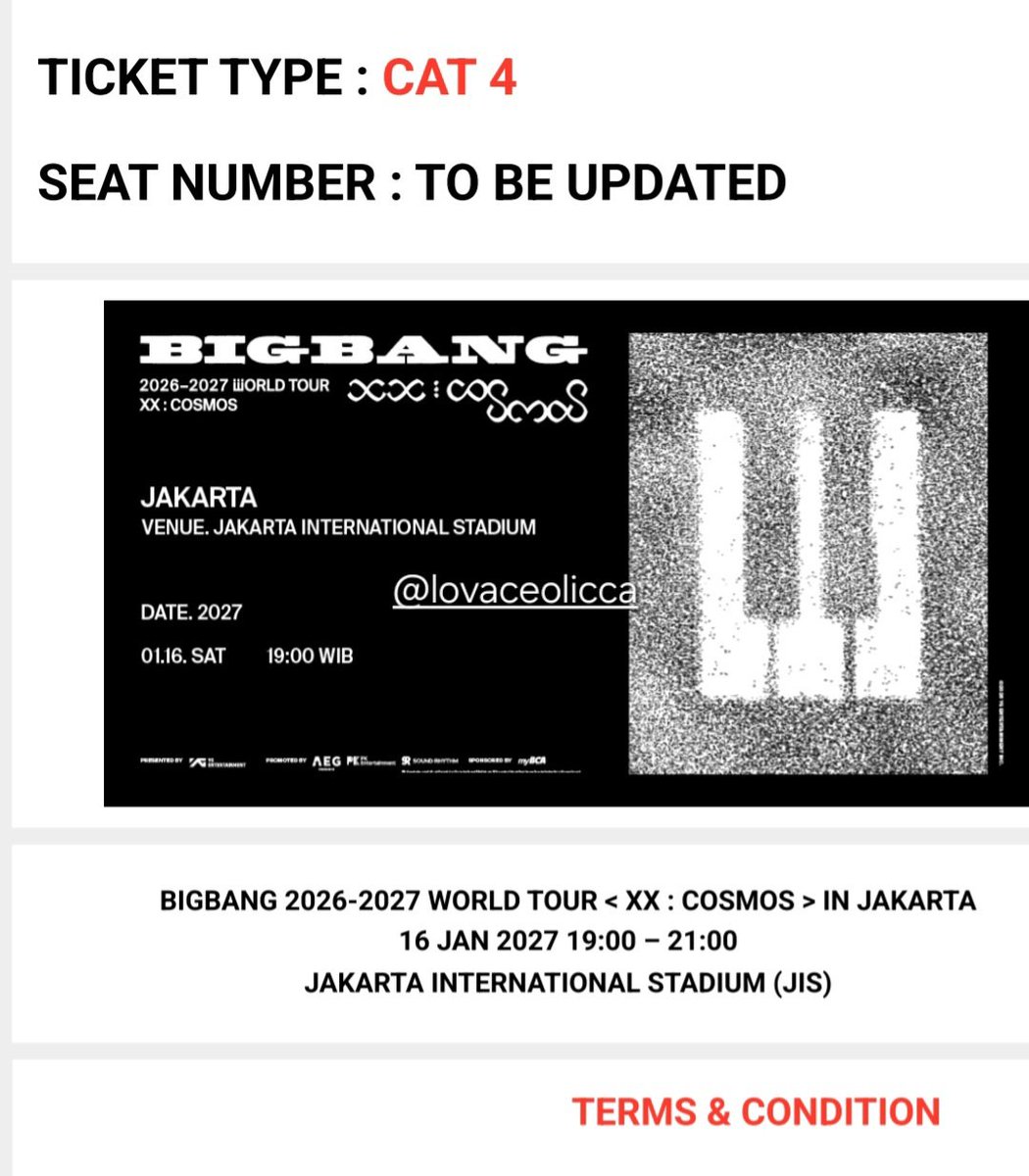 lovaceolicca's tweet photo. Hai VIPs just let you know... Aku masih ada tiket Bingbang Jakarta CAT 4 Day 1 atas nama sendiri, bisa aku bantuin sampe hari H karna aku nonton jugaaa yang mau tanya2 bisa dm aku yaac.
COD bisa banget 🙏🏻 https://t.co/g3IeH6EfJO