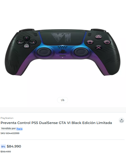 MichiOfertasCL's tweet photo. CYBER PARIS: Preventa Control PS5 DualSense GTA VI Black Edición Limitada por  $84.990 en paris!

Link directo: https://t.co/V6Y6Imwx1x

#oferta #ps5 #playstation #gta6 #cyberday https://t.co/746ocLJLrZ