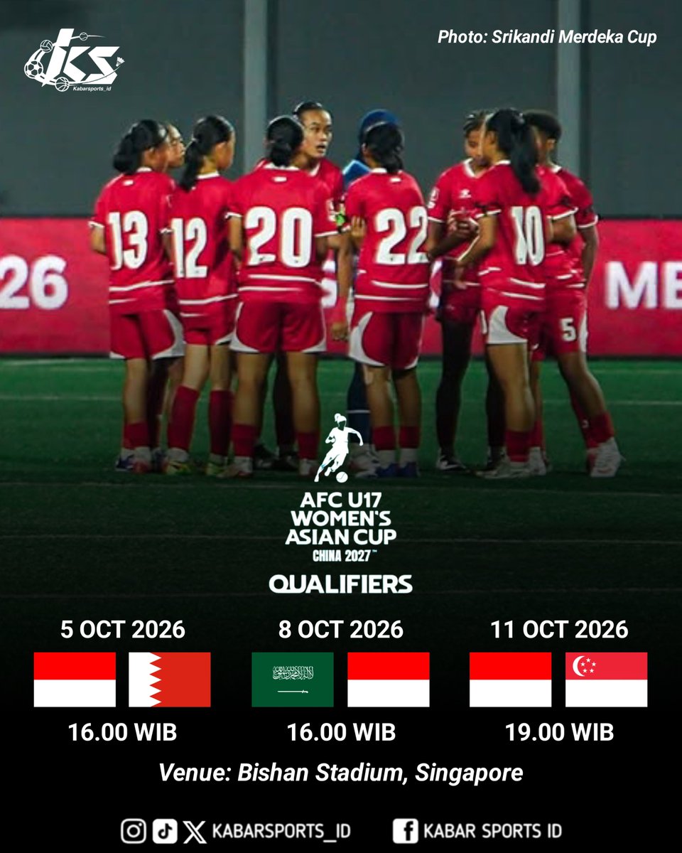 kabarsports_id's tweet photo. Jadwal pertandingan Indonesia di AFC U17 Women's Asian Cup 2027 Qualifiers
Hanya juara grup yang akan lolos ke putaran final. China, Korea Utara, Jepang & Australia telah lolos otomatis.
Good Luck! ๐ฎ๐ฉ๐ฆ
#AFCU17WQualifiers #GarudaPertiwi https://t.co/QpM3fKV89V