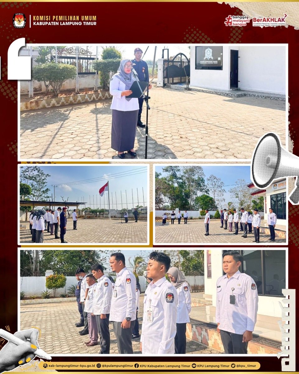 kpu_timur's tweet photo. #TemanPemilih,
KPU Kabupaten Lampung Timur melaksanakan Apel Rutin Mingguan yang diikuti oleh seluruh jajaran Sekretariat KPU Kabupaten Lampung Timur di halaman Kantor KPU Kabupaten Lampung Timur, Senin (5/10). https://t.co/d8n3g9zOF2