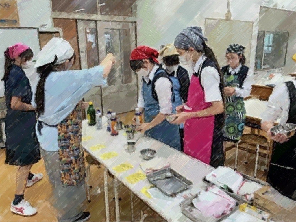 roppongi_jhs's tweet photo. 9.30 調理実習「豚肉の生姜焼き🐽」
２年生のエプロン姿がとてもかわいらしい☺
食材や調味料の確認、火加減の確認、一つ一つの作業に真剣に楽しく取り組む姿がナイスです👍
ぜひ今回学んだことを生かして、自宅でも料理にチャレンジしてみてください✨
家族に生姜焼きを振る舞えたら素敵ですね🍳 https://t.co/JNt10MdZkq