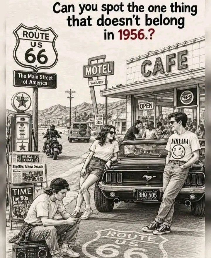 Lauraloomer124's tweet photo. Can you spot the one thing that doesn't belong in 1956? https://t.co/StPAkBjvUC