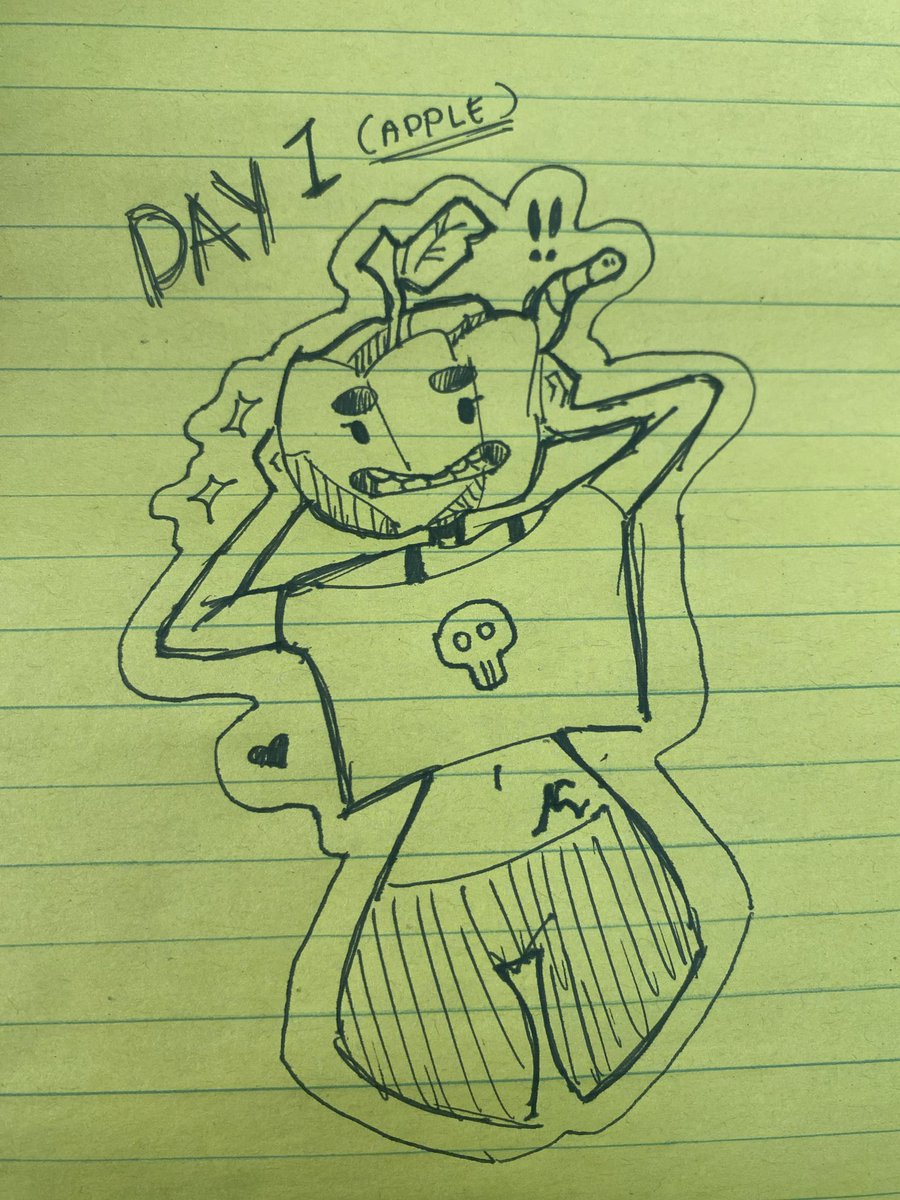 AMOGUSsparkles's tweet photo. Finally posting these 4 days late #INKtober #INKtoberday1 #INKtober2026 #apple @inktober https://t.co/X6CU2DElI2