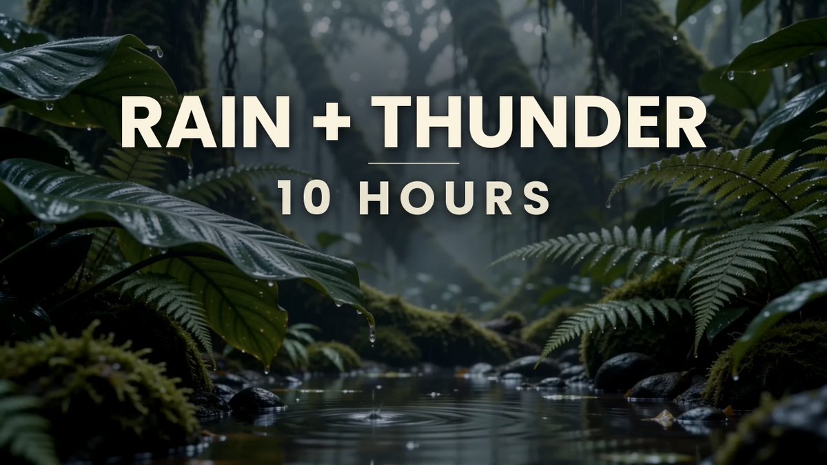 higherpsychism's tweet photo. Can't sleep? 🌧️ 10 hours of gentle rain falling through a misty rainforest, with soft, distant thunder. No music, no talking, just rain.

Press play, close your eyes.  https://t.co/a2y1r6DdFg https://t.co/1CTfja59KV