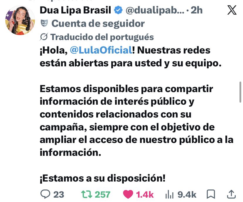 natalita0333's tweet photo. Las cuentas fans de artistas locales e internacionales ponen a disposición de LULA sus redes sociales. 

Un servicio social y humanitario necesario en estos tiempos de desinformación. 

#Eleições2026 #BoraBrasil #BoraLula #ULTIMAHORA https://t.co/qU2v4SBXd5