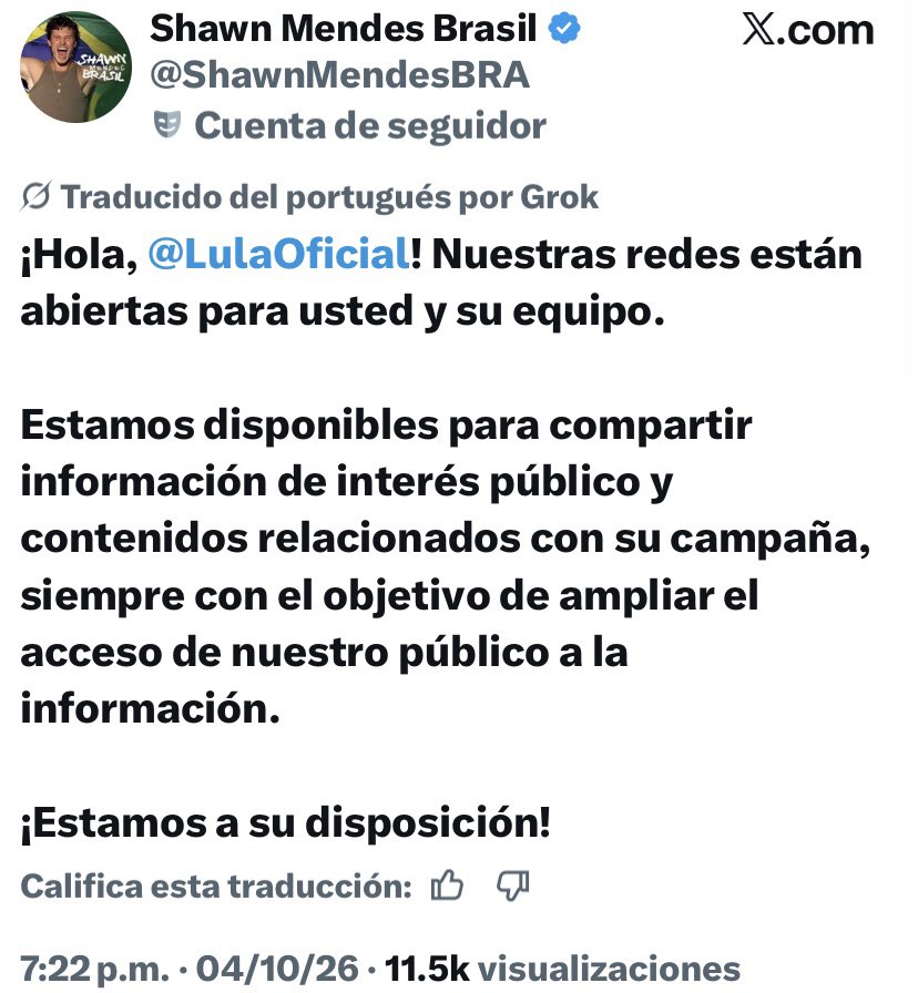 natalita0333's tweet photo. Las cuentas fans de artistas locales e internacionales ponen a disposición de LULA sus redes sociales. 

Un servicio social y humanitario necesario en estos tiempos de desinformación. 

#Eleições2026 #BoraBrasil #BoraLula #ULTIMAHORA https://t.co/qU2v4SBXd5