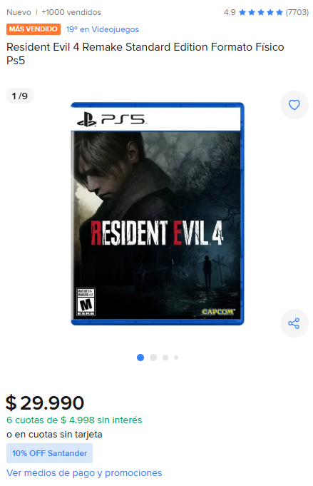 MichiOfertasCL's tweet photo. CYBER MERCADO LIBRE: Resident Evil 4 Remake Standard Edition Formato Físico Ps5 por $29.990 en la tienda oficial de playstation en mercado libre.

Link directo: https://t.co/drJzYegGLt
#playstation #cyber #cyberday #oferta #gaming https://t.co/TAYhq9E6JD