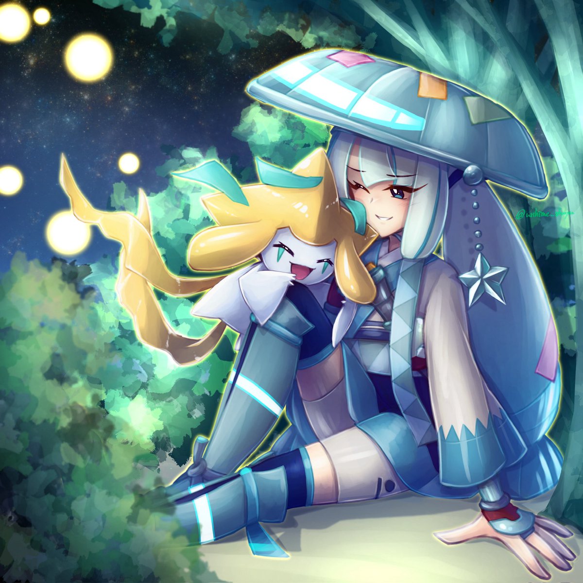 urihime_shuyu's tweet photo. #illustration #fanart 
とある場所での企画用に描いた
ポケミクファンアートです！！
(企画元より「SNSなどへの公開OK」とのおしらせがあったので、載せます！)

ジラーチと戯れて、優しげな顔をするはがねミクさんを想像しながら描きました！ https://t.co/4FahekMVO1