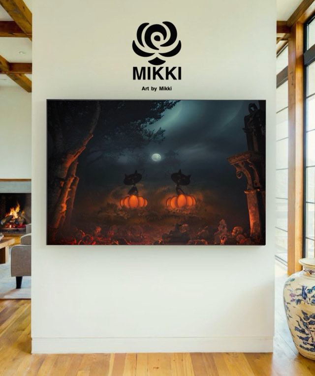 mikki_co's tweet photo. Its #pumpkinpatch time!  This print is available in several sizes - just message me for details!

#halloweenart #artforsalebyartist #cosmiccats #cats #halloween #spooky https://t.co/J0zMlOakps