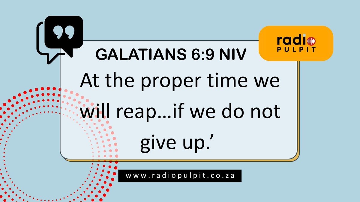 657AM's tweet photo. What if your healing doesn’t happen instantly? Don’t give up. 🙏 Keep trusting God and standing on His Word.
“At the proper time we will reap…if we do not give up.” Galatians 6:9 NIV
Read & listen: https://t.co/xmx2h0zMqK
#RadioPulpit #WordForToday https://t.co/qenU29hfju