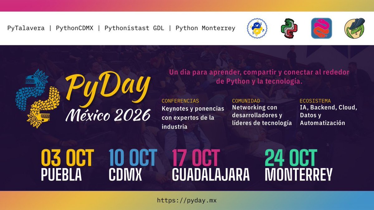 pixelead0's tweet photo. Un poco de lo que se vivió en el #PyDayMX en Puebla. https://t.co/7l1iRLOChl