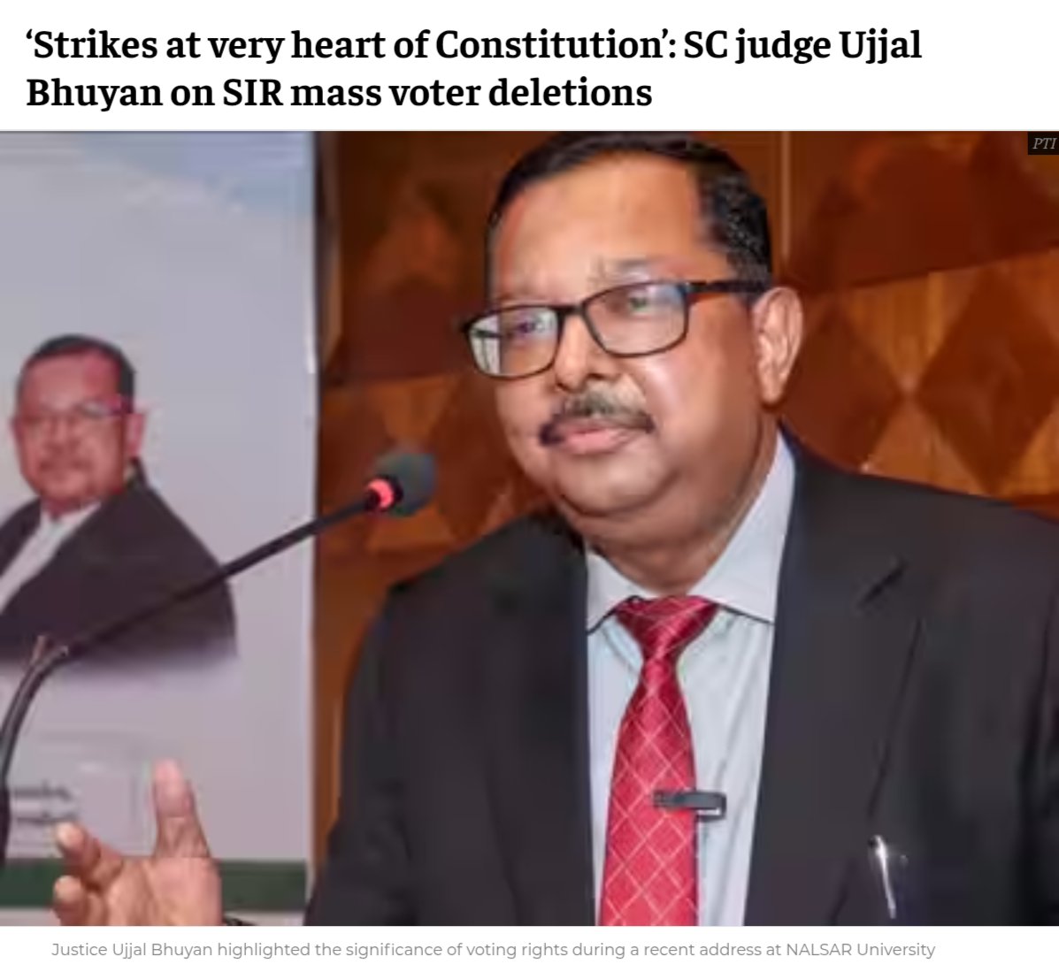 LegalLro's tweet photo. #Shameless_Judge
SC Judge Ujjal Bhuyan needs URGENT medical care; he is suffering from irreversible "Stockholm Syndrome!"
He hails from Assam; the state which is facing biggest challenge of crore plus illegal Bangladeshis entering electoral rolls! SIR is the only remedy to clean up the system from infiltrators.
Still, shameless SC judge sees SIR as "Strike on Constitution!"
Whole Assam Agitation was aimed at establishing a mechanism similar to SIR which Bhuyan sees unconstitutional; he deserves mass condemnation; he has betrayed Asomiya society!
Shame on You Justice Bhuiya! 
@narendramodi @AmitShah @himantabiswa @verdictum_in @LawBeatInd @barandbench @LiveLawIndia @gemsofjudiciary