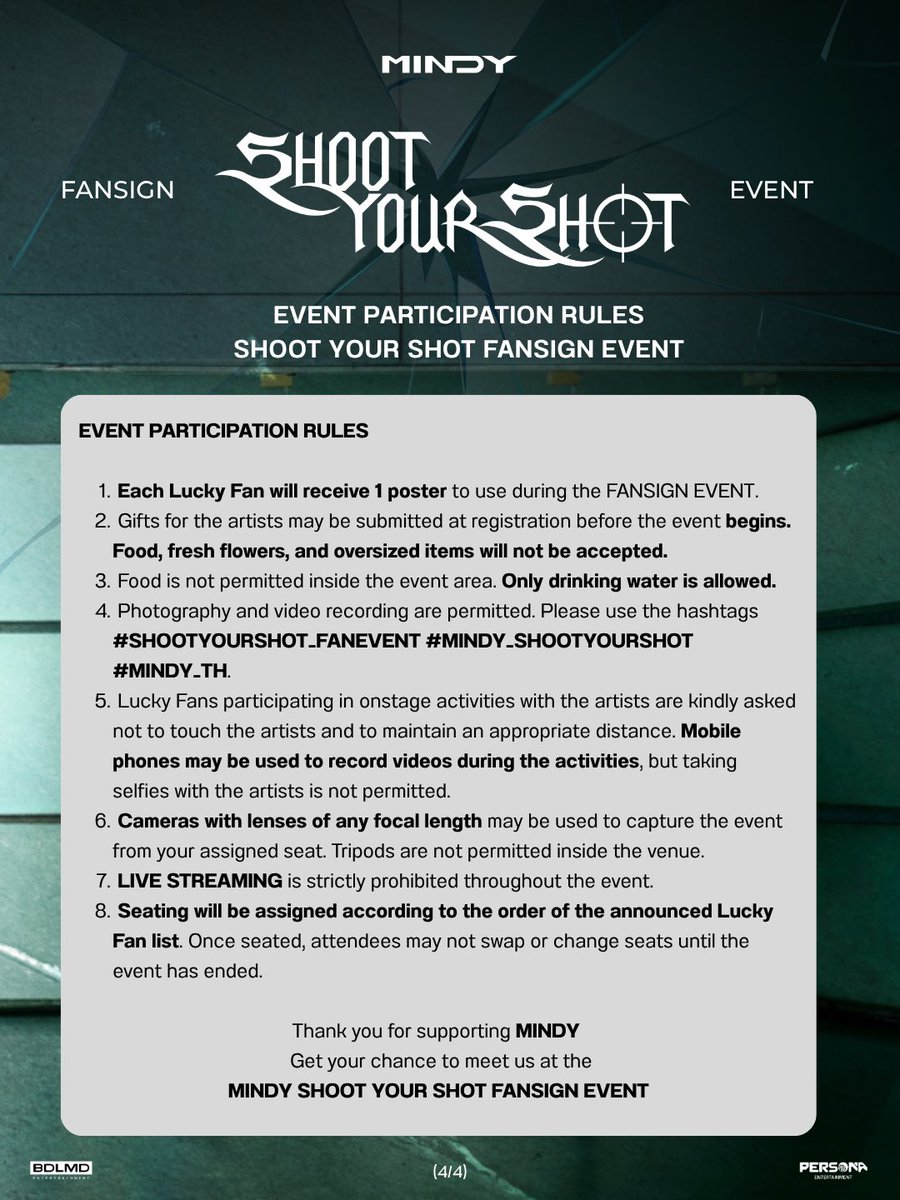 MINDYOFFICIALTH's tweet photo. “SHOOT YOUR SHOT PHOTOCARD FANSIGN EVENT” 🏹

PRE-ORDER NOW ! 🧺‼️

Pre-order your ”SHOOT YOUR SHOT PHOTOCARD“ now at
🔗 : LINE: https://t.co/qCnHQKfMqv 

Already placed your order? Don’t forget to register for a chance to join the “FAN SIGN EVENT” at
🔗: https://t.co/TdQNmLkztK

See ya~💞

** Please read all the event details and terms & conditions carefully before placing your order. **

#SHOOTYOURSHOT_Fansign 
#MINDY_SHOOTYOURSHOT
#MINDY_TH 
#BDLMD 
#PersonaEntertainment