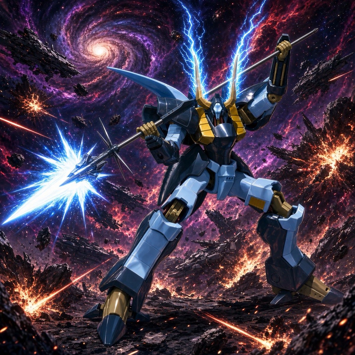 AVhkNFkXKF6hfYi's tweet photo. 滅ぼされたヤーマン一族のエルガイムや
ガイラムは、現存数はごくわずかです。

対してポセイダル軍側のバッシュと
グルーンは、比較的多く量産された
レプリカです。敵陣営のポセイダル側で
好きな機体が、その二機です。

バッシュは日本の鎧武者のような無骨さ、グルーンは中世期のコロセウムの剣闘士のような印象を受けます。

ギャブレーゆかりのバッシュ、リィリィが愛機としたグルーンをイメージした非公式AIファンアートです。

画像は非公式のAIファンアートです。劇中機・劇中人物そのものではありません。
#重戦機エルガイム #ヘビーメタル #AIイラスト #非公式ファンアート
#ギャブレット・ギャブレー
#リィリィ・ハッシー

(左端がバッシュ。真ん中がグルーン。
右端が、左がギャブレー。右がリィリィ。)