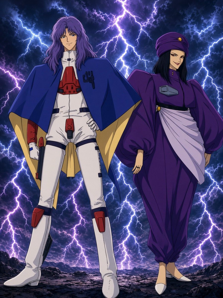 AVhkNFkXKF6hfYi's tweet photo. 滅ぼされたヤーマン一族のエルガイムや
ガイラムは、現存数はごくわずかです。

対してポセイダル軍側のバッシュと
グルーンは、比較的多く量産された
レプリカです。敵陣営のポセイダル側で
好きな機体が、その二機です。

バッシュは日本の鎧武者のような無骨さ、グルーンは中世期のコロセウムの剣闘士のような印象を受けます。

ギャブレーゆかりのバッシュ、リィリィが愛機としたグルーンをイメージした非公式AIファンアートです。

画像は非公式のAIファンアートです。劇中機・劇中人物そのものではありません。
#重戦機エルガイム #ヘビーメタル #AIイラスト #非公式ファンアート
#ギャブレット・ギャブレー
#リィリィ・ハッシー

(左端がバッシュ。真ん中がグルーン。
右端が、左がギャブレー。右がリィリィ。)