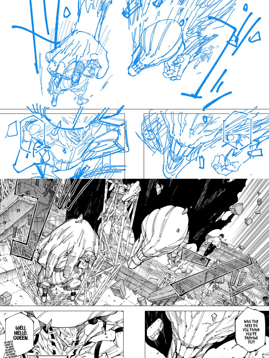 Go_Jover's tweet photo. Gege Akutami's Rough Sketch vs Final look

Kings of Curses Vs Queen of Curses
(Chapter-248 Page: 18-19) https://t.co/shehb0EZ1p