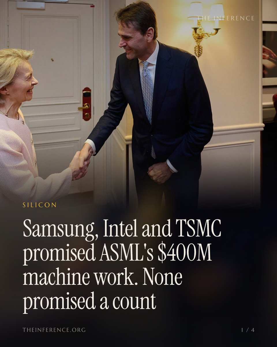 inference_org's tweet photo. ASML's stock sits 47.7% above its fair-value estimate on promises from Samsung, Intel and TSMC that came with no order counts. The tool that is actually sold out is the cheaper one. Q3 on 14 October gives the first count.

https://t.co/3PMOwBy7ND https://t.co/ubmhFnyohW