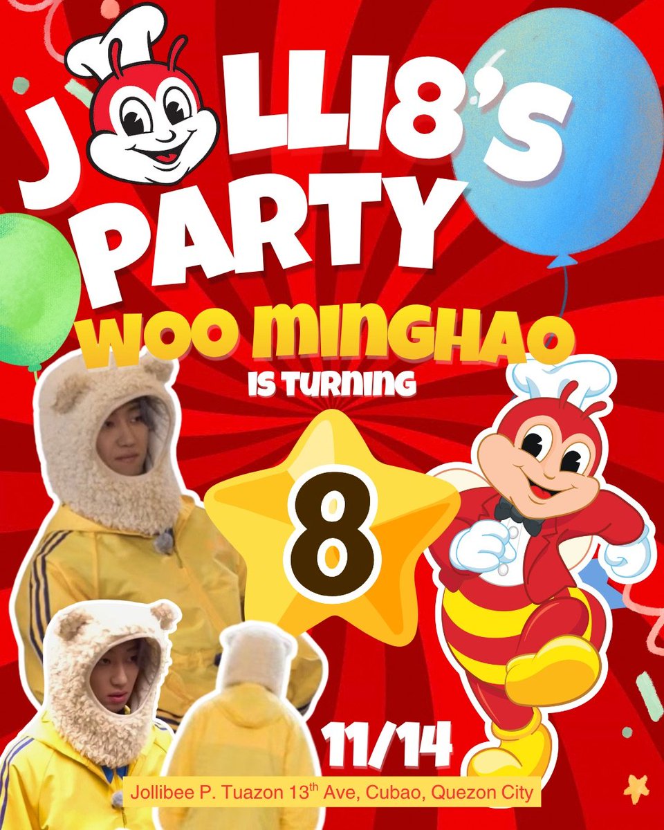 iammonaaaaaa's tweet photo. Woo Minghao’s Jolli8 Day 🐝💛

🗓️ Nov. 14, 2026 | 1-3 PM
📍 Jollibee P. Tuazon-13th Ave, Cubao
🛍️ ₱450 (food &amp; drink + kit)

🔗: https://t.co/ksZz3pqxIp

LIMITED SLOTS ONLY! We can’t wait to have a jolly little bear-day with you! 💛

#JolliWooMINGHAO #Jolli8Day
#JolliBEARDAY https://t.co/ZkxuuGaOst