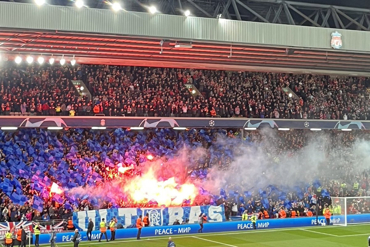 LucasLacassie's tweet photo. #OnThisDay in 2022 Rangers fans at Liverpool
#RFC #Gers #AwayDays #AwayFans #ChampionsLeague #UCL https://t.co/g9vOyIDDbZ
