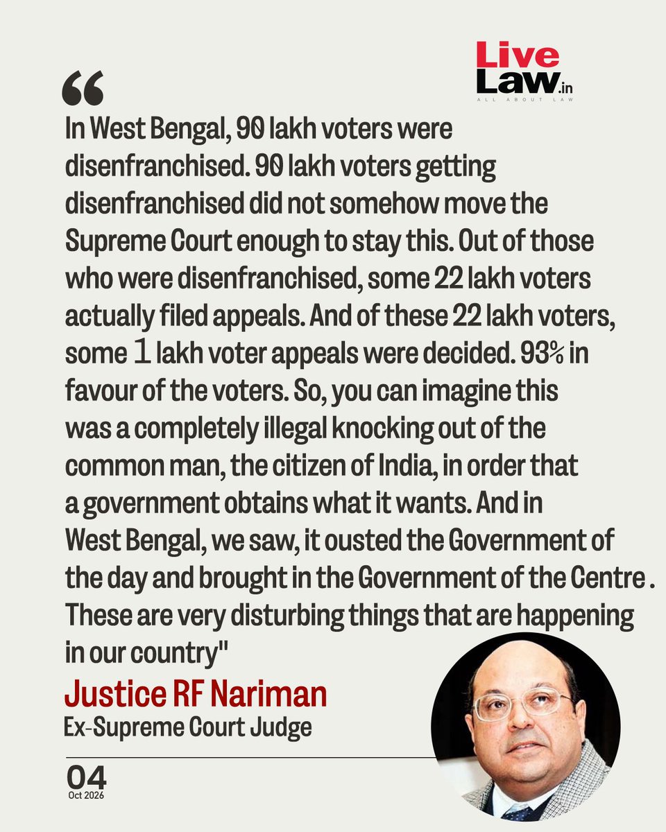 LiveLawIndia's tweet photo. Notable quotes in the last 24 hours.

Justice Ujjal Bhuyan, Supreem Court Judge.

Justice RF Narima, former Supreme Court Judge

Justice AS Oka, former Supreme Court Judge.

#SIR #ECI #ElectionCommission #SupremeCourt https://t.co/iKaJcbKMi1