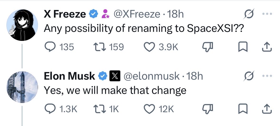 Angelaww888's tweet photo. Musk已经确认SpaceXAI会改名为SpaceXSI.

过去几十年，我们一直在问机器能不能“像人一样聪明”；现在当“人类智能”不再是衡量智能的最高标尺之后，参照系变了。

AI 描述的是来源：不是人类的智能。
SI 描述的是等级：超越人类的智能。

AI is so 2025～

#SpaceXai #SpaceX https://t.co/SkbFAUjgkg