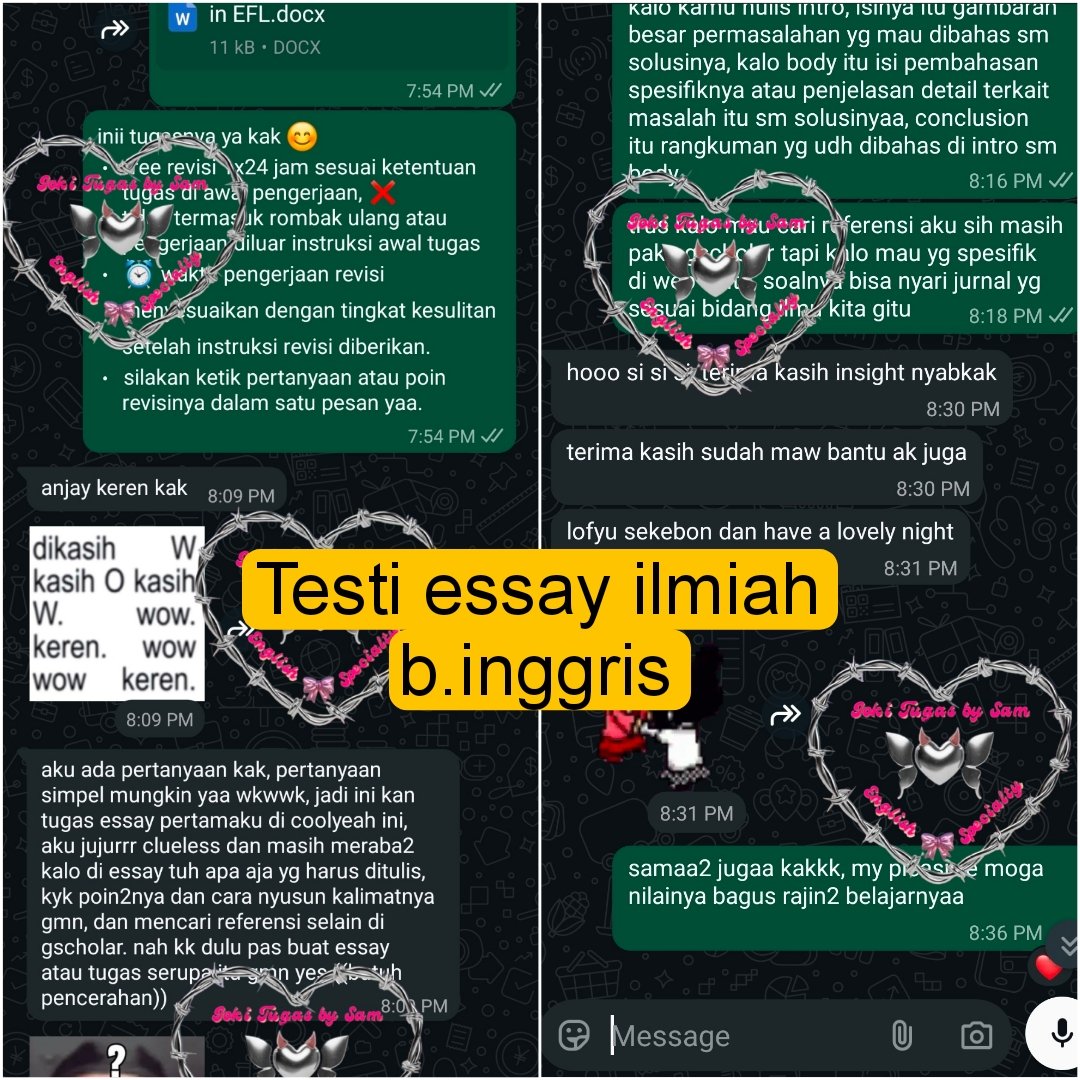 jokitugasbysam2's tweet photo. 🌸🌸🌸🌸🌸
TESTIMONI
.
Pengerjaan essay tingkat kuliah
Pengerjaan translate ebook
#zonauang #jokitugas https://t.co/qTpvQfyf82