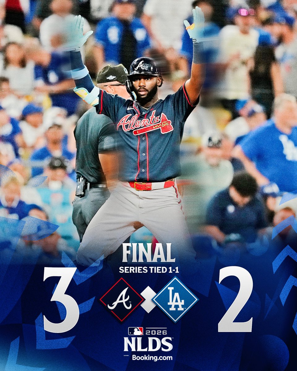 Michael Harris II finishes a HR shy of the cycle as the @​Braves even up the NLDS! 
 [📷](https://pbs.twimg.com/media/HT1h0NaWsAAS_hz.jpg) https://pbs.twimg.com