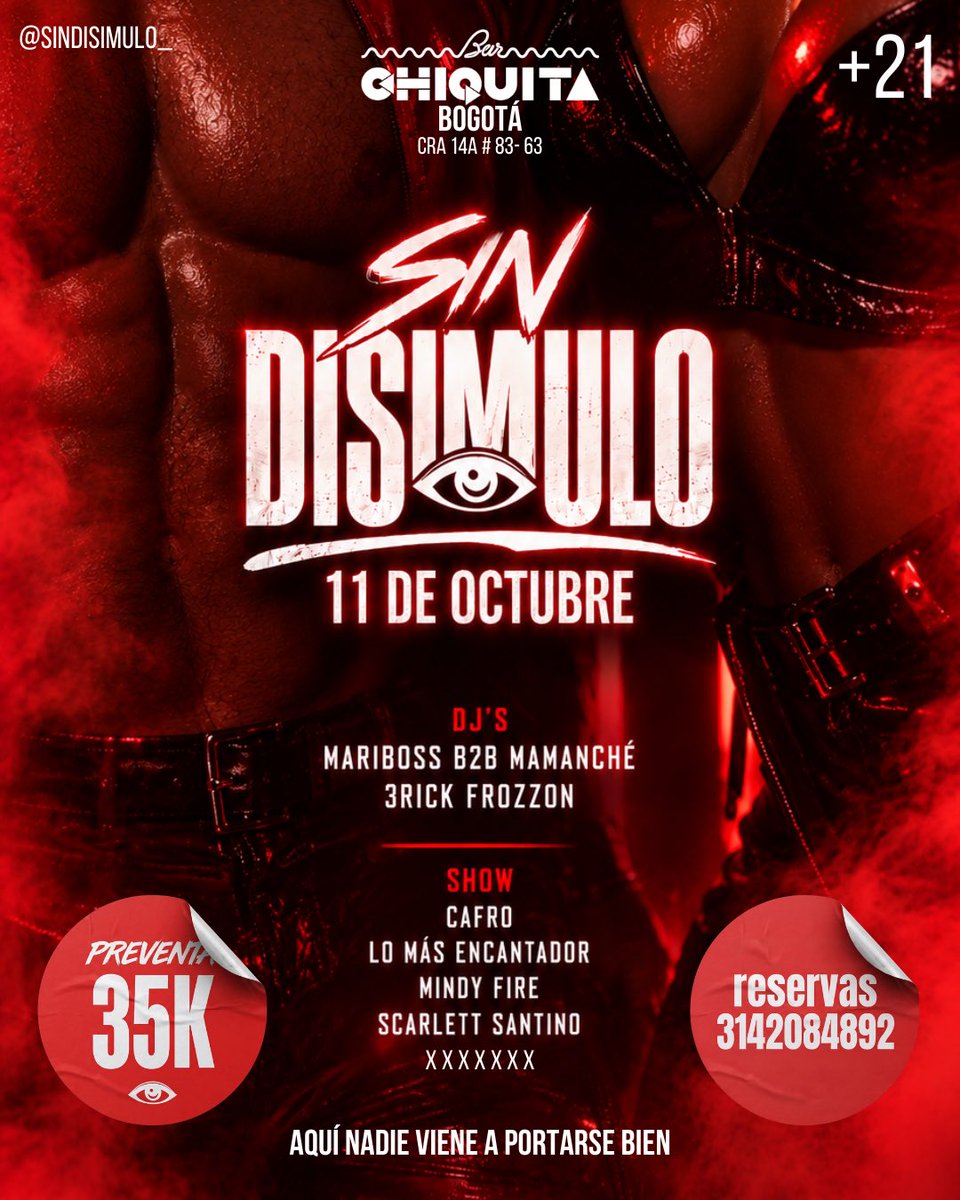 YoSoyJuani_'s tweet photo. SIN DISIMULO 

Este domingo 11 de octubre llega la fiesta para los amantes del reggaeton, de verdad. 

Un espacio para vestir como quieran, perrear hasta abajo, sin excusas. 

Llevamos trabajándole bastante a esta fiesta para que sea una linda experiencia 😏😈

Vengan a perrear https://t.co/4eSty4W9GR