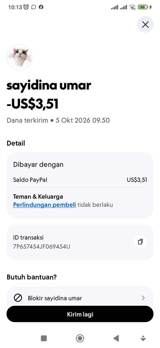putihverse's tweet photo. Scammer paypal @lienaracv 

Uangnya gak seberapa cuma 3.51 USD tapi yang kamu lakuin itu jahat, kak.

Sumpah demi Allah, uang itu harapan terakhir aku untuk makan. Sudah 4 hari aku belum makan.

Jahat kali kamu kirim resi transferan palsu.

a.n. Sayidina Umar
#zonauang #zonaba https://t.co/gzxxDzw9XD