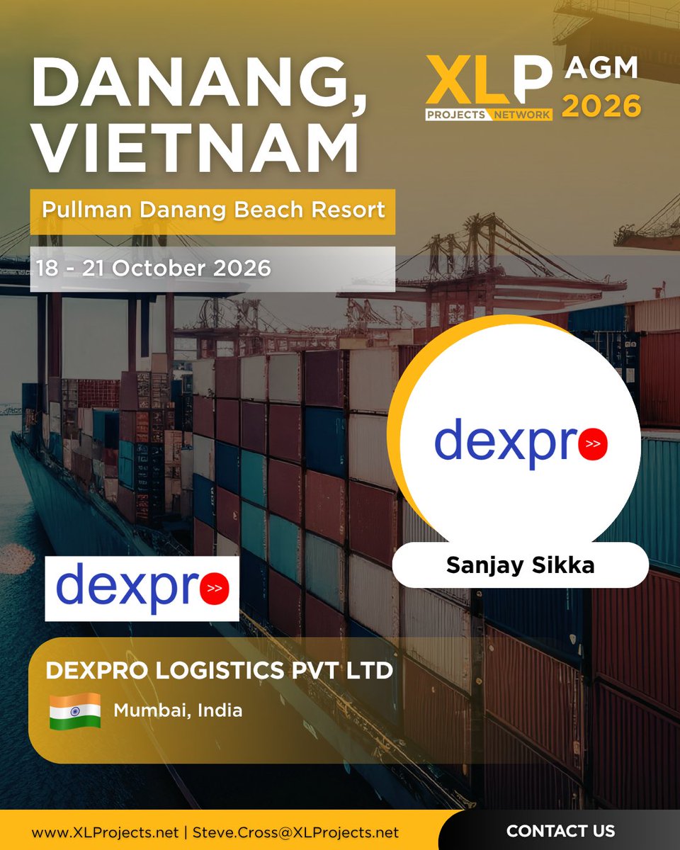 XLPNetwork's tweet photo. Sanjay Sikka from Dexpro Logistics Pvt Ltd will be attending the XLP AGM 2026 in Da Nang, Vietnam! (18–21 Oct)

Register now : 🔗 https://t.co/msZLRpuXlw

#XLProjects #AINetworks #LogisticsNetwork #freightnetworks #XLPAGM #XLPAGM2026 #Danang #Vietnam #DexproLogisticsPvtLtd https://t.co/Dt5iakrLAU