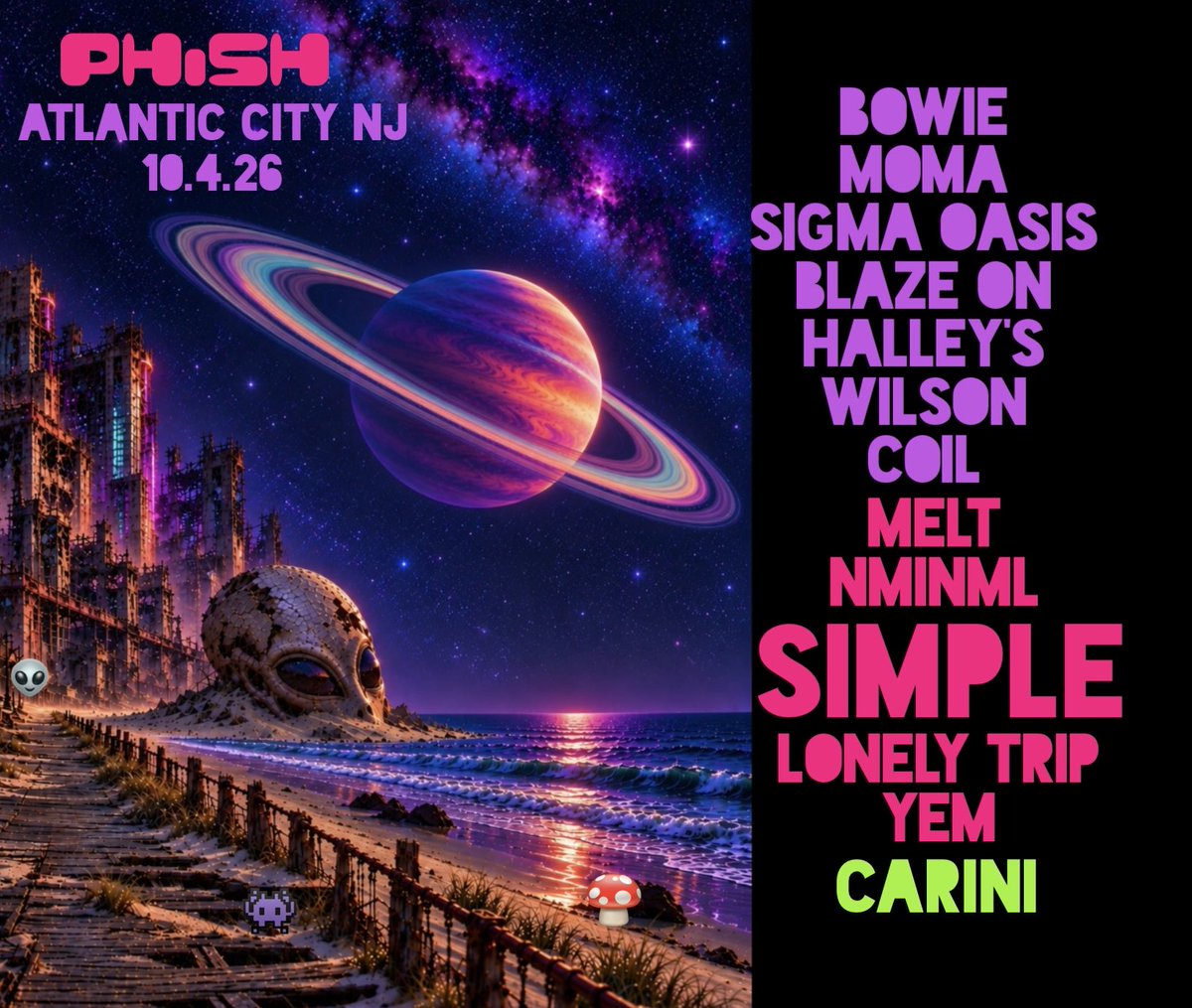 CoventryMusic's tweet photo. Setlist art 10.4.26 Atlantic City NJ N3 #phish https://t.co/GtIE6nv2bN