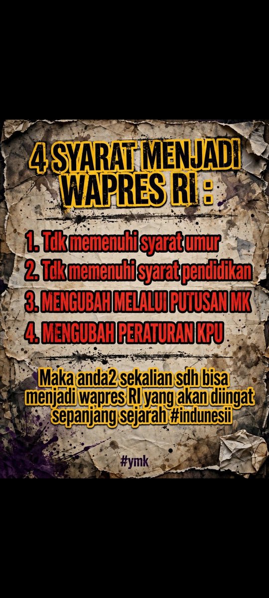 dharmarymk's tweet photo. @PngAdilnR4kyt #faaktaaa :

PASAL BARU SYARAT UNDANG² PEMILIHAN CALON WAPRES RI THN 2026 DST...
(ada 4 syarat utama) sbb :

#nd2th https://t.co/bxJ4FYQMrf