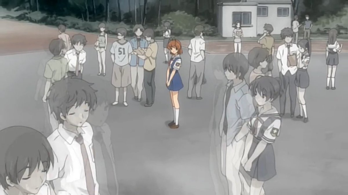 HowsJackJo's tweet photo. Dios, la forma en la que está cosa te deja al borde de llorar no es normal.

Ver a Nagisa, la que siempre intentaba ser positiva y animaba al prota tan deprimida me rompe el corazón. https://t.co/0rK8dRHELe