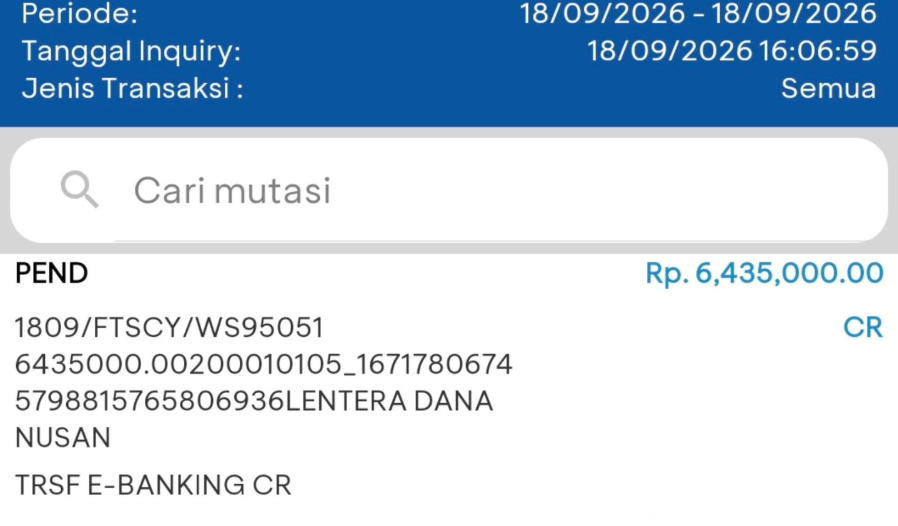 suoeur's tweet photo. supaya konteksnya jelas, kami mulai dari awal.
dari bukti chat yang kami terima, yang bersangkutan mengaku sedang membutuhkan uang dan kemudian melibatkan nama project/donasi byjohfams dalam ceritanya.

padahal, seperti yang sudah gua jelaskan di tweet sebelumnya, tidak ada permintaan donasi tambahan dari pihak kami pada saat kejadian ini. Dan
jadi sejak awal, nama project kami sudah dibawa ke dalam urusan pribadi yang sama sekali tidak berkaitan dengan kegiatan byjohfams.

[18 september 2026]
pada pukul 11.13 wib, terdapat pencairan spinjam sebesar Rp6.500.000. setelah dipotong biaya pencairan sebesar Rp65.000, dana yang benar-benar masuk adalah Rp6.435.000.

setelah dana tersebut masuk ke rekening N, N baru mengetahui bahwa ada pencairan spinjam yang tidak pernah ia lakukan.

bukti pencairan, mutasi rekening, nominal, serta waktu transaksi kami lampirkan di bawah ini. (chat N dan Zahra)