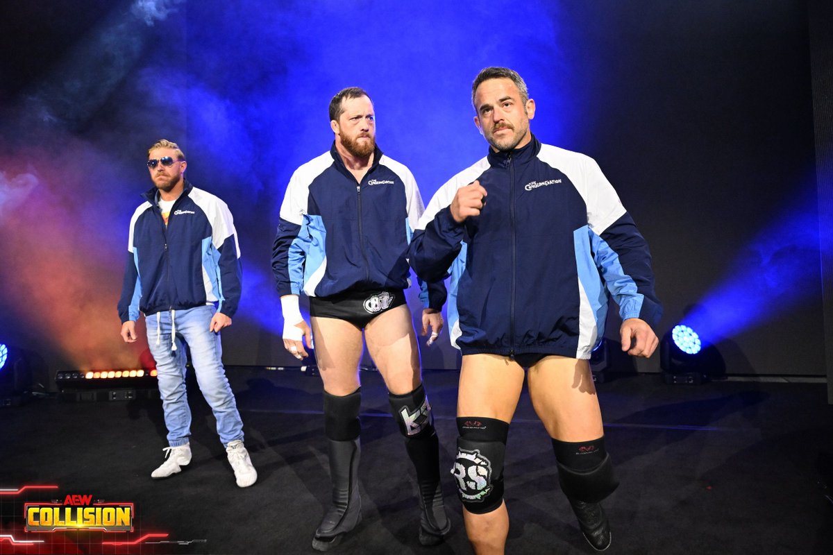 AEW's tweet photo. New jackets, efficient victory! The Conglomeration made quick work of SoloRoto &amp; Griff Garrison!
Watch the #AEWCollision replay on HBO Max! https://t.co/LGOyw8BRLj