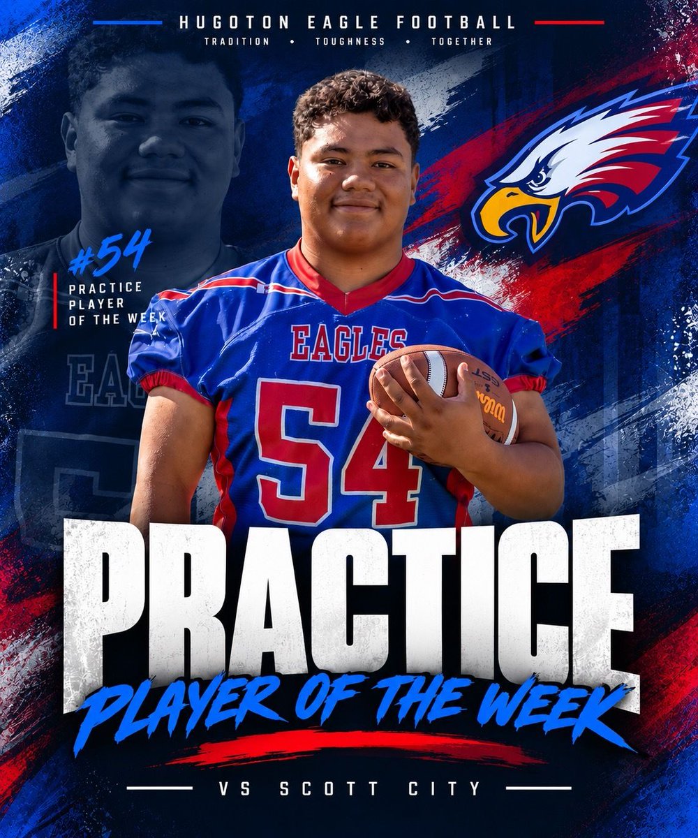 HugotonEaglesFB's tweet photo. 🏈 PRACTICE PLAYER OF THE WEEK
Shoutout to Junior Martinez #54 for earning Practice Player of the Week ahead of for matchup with Scott City!
The work during the week matters. Keep setting the standard and getting better every day. 🦅
#GATA | #IGYB | #HugotonEagles https://t.co/mdoLXsEg0C