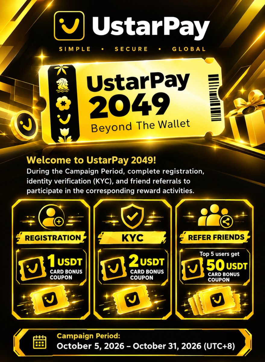 airdropsignels's tweet photo. 🚀 UstarPay 2049 is LIVE — Beyond The Wallet!
TOKEN2049 Week just kicked off in Singapore. While AI × crypto, stablecoins & RWA take over Marina Bay, complete simple tasks and unlock USDT Card Bonus Coupons:
🎁 Register → 1 USDT
✅ KYC → 2 USDT
👥 Refer → Top 5 get 50 USDT
📅 Oct 5–31 (UTC+8)
🔗 JOJN Now: https://t.co/k2Go3ZZkTh

#TOKEN2049 #UstarPay #Stablecoins #AIxCrypto #Web3 #USDT #RWA .
@ustarpay - Stablecoins. Onchain. Real utility.
#TOKEN2049 #UstarPay2049 #Crypto #Web3 #USDT #AIxCrypto #DeFi .