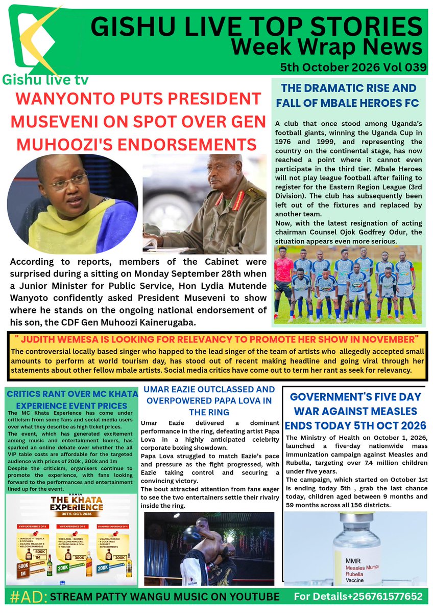 BizzEast's tweet photo. 🚨GISHU LIVE TOP STORIES

New Week with a summary of Top  Stories that made rounds in Masaba land the previous week.
 @GishuLive on all platforms to stay updated 24/7 at your comfort. 
#GishuLive
#GishuLiveUpdate
#EastVibes .Bizz https://t.co/zGPj8cnbnH