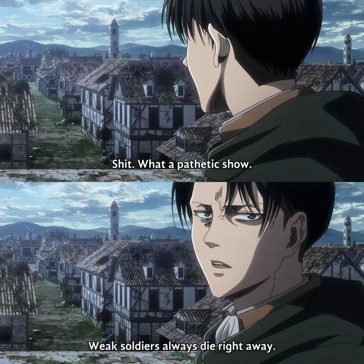 Anime_Unseen's tweet photo. Rare moment when Levi broke the 4th wall 😭 https://t.co/J4QVyGIagD